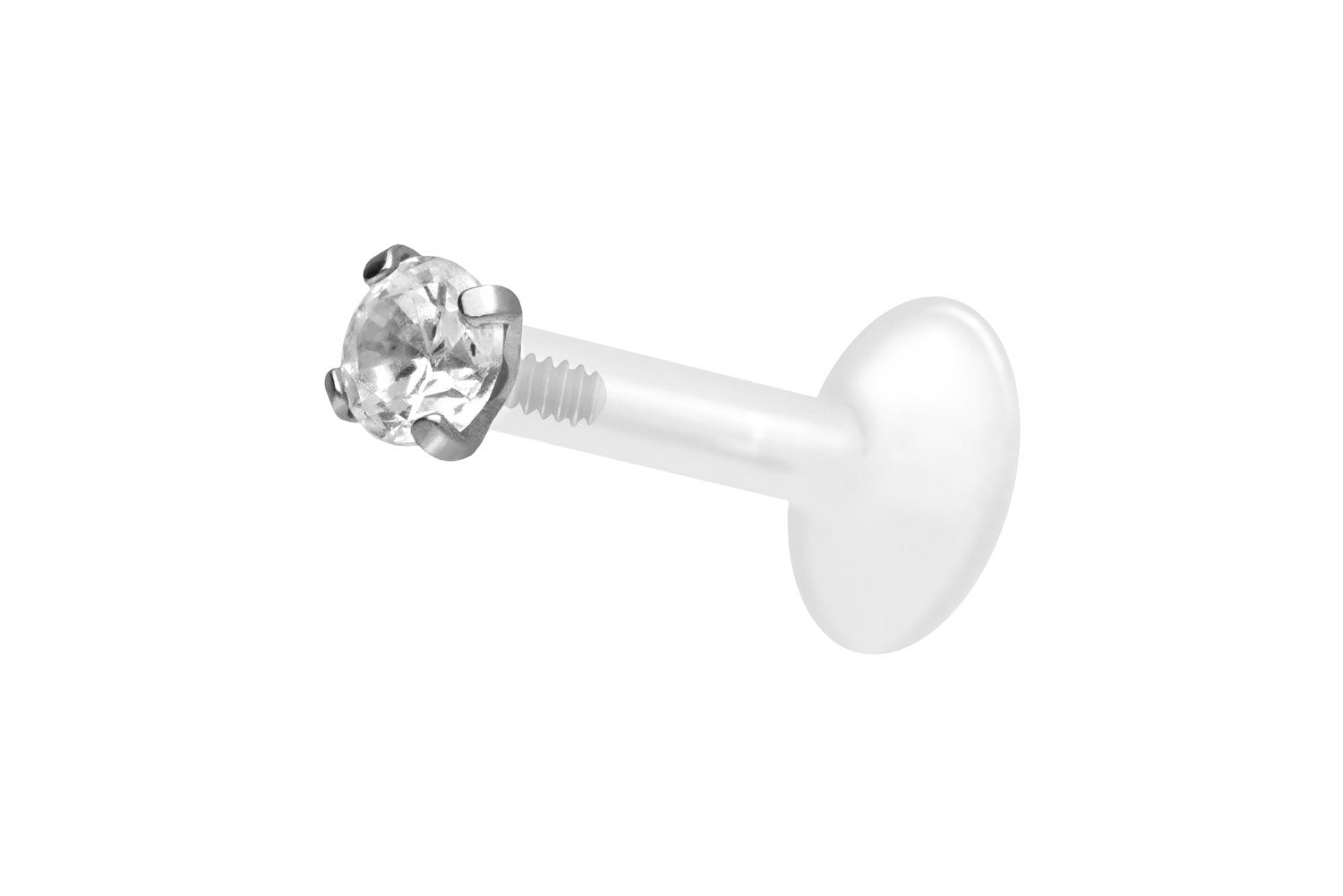 PTFE Labret Piercing mit Innengewinde + Titan-Aufsatz EINGEFASSTER KRISTALL